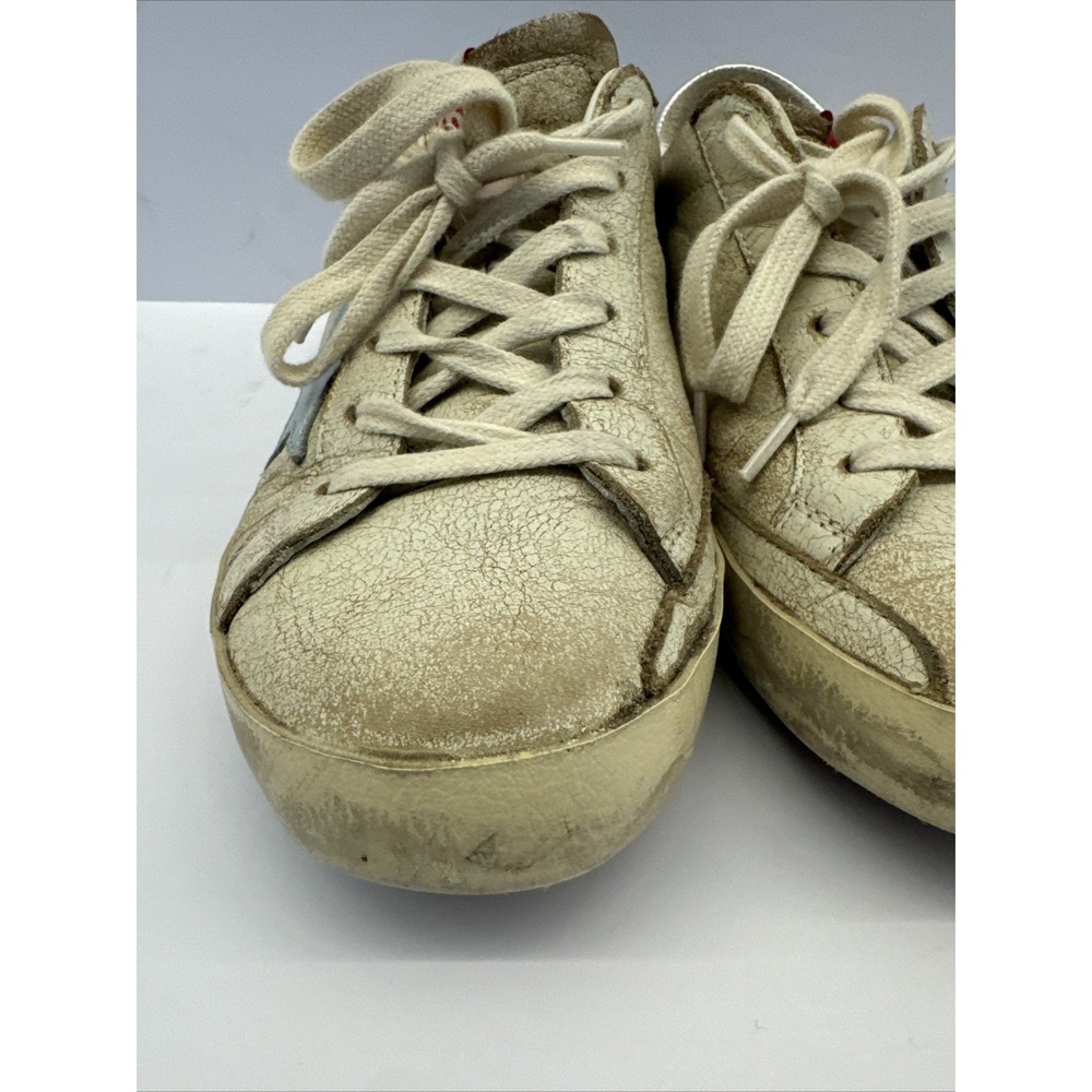 Golden Goose Superstar Sneakers White Leather Blue Star Distressed Low Top SZ 37 - Picture 6 of 16